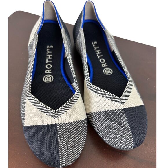 Rothy’s The Flat Round Toe Captoe Buffalo Plaid Woven Flats Women's 8.5 Black - Picture 3 of 8